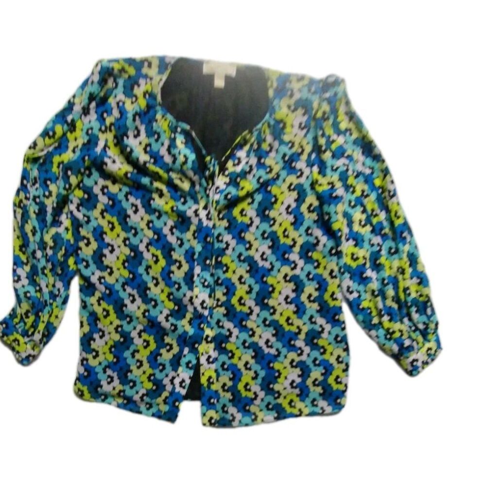 Michael‎ Kors Relaxed Top Women's XL Long Sleeve Multi Floral Blue & Black
